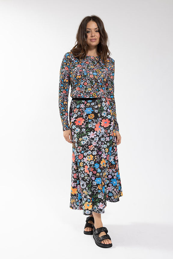 MAPLE & CLIFF Floral Panel Scuba Skirt