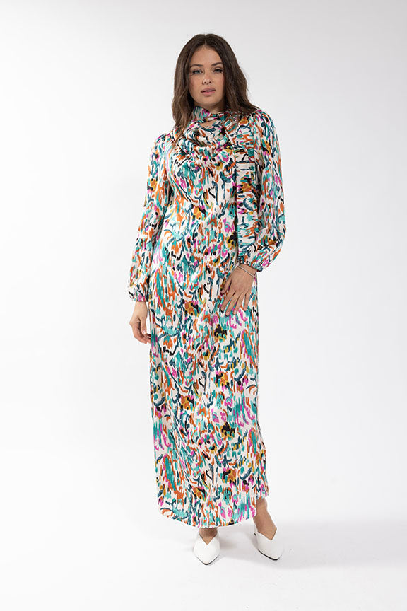 MAPLE & CLIFF Brush Stroke Drape Neck Dress