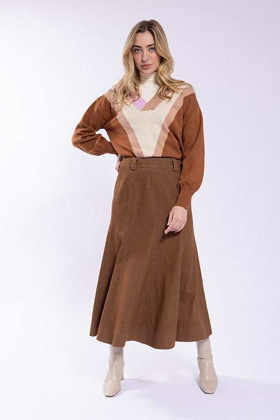 Maple & Cliff Flair Bottom Denim Skirt