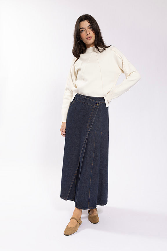 Maple & Cliff Denim Mock Wrap Skirt