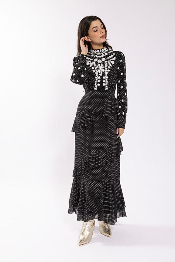 Maple & Cliff Embroidered Polka Dot Dress