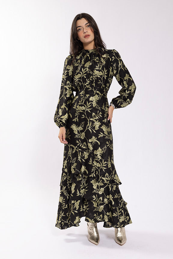 Maple & Cliff Floral Ruffle Bottom Dress
