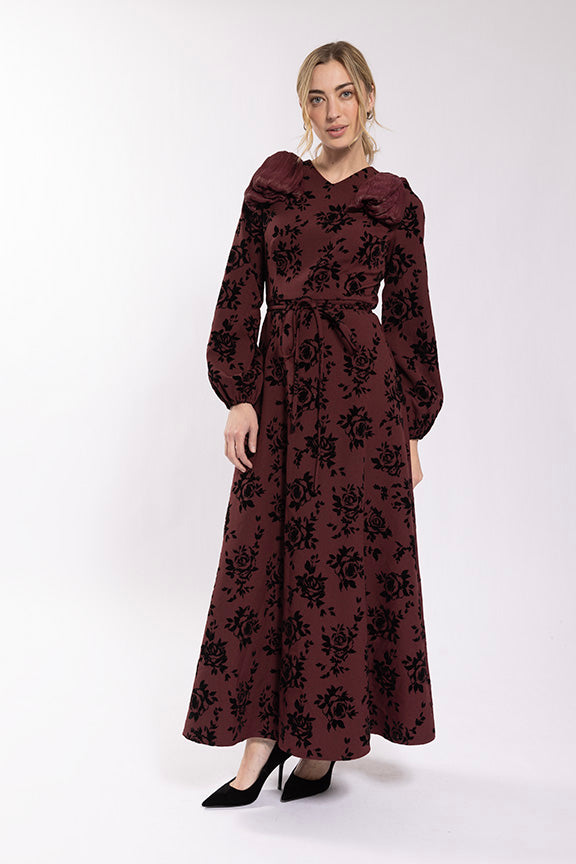 Maple & Cliff Shoulder Bow Velvet Detail Dress