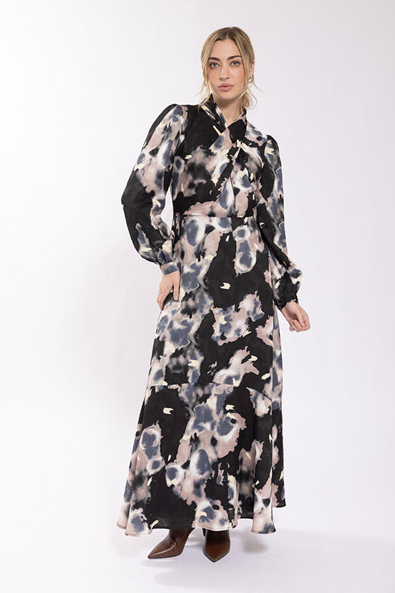 Maple & Cliff Crossover Neck Printed Dress