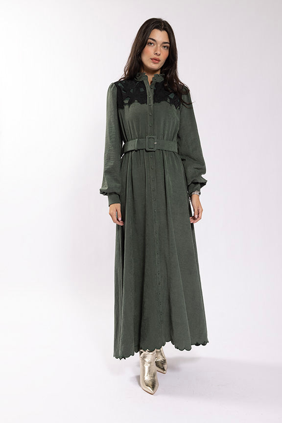 Maple & Cliff Lace Shoulder Buttondown Dress