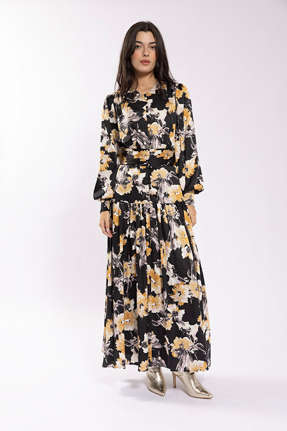 Maple & Cliff Enlarged Floral Waist Detail Dress