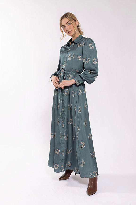 Maple & Cliff Dotted Print Belted Shirtdress