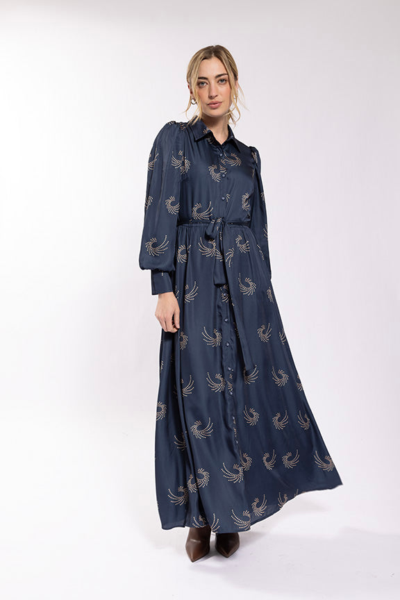 Maple & Cliff Dotted Print Belted Shirtdress