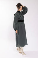 Maple & Cliff Crinkle Sheath Dress with Velvet Detail