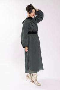 Maple & Cliff Crinkle Sheath Dress with Velvet Detail