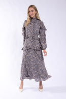 MAPLE & CLIFF PAISLEY RUFFLE MIDI DRESS