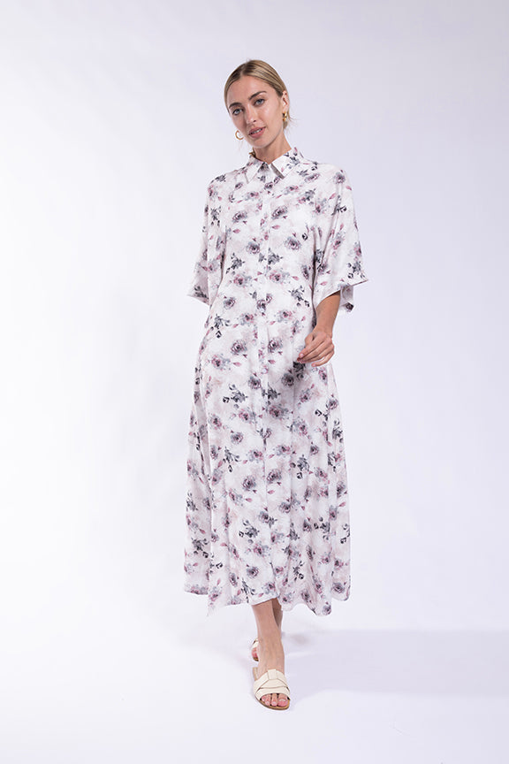 MAPLE & CLIFF FLORAL RAGLAN SLEEVE SHIRTDRESS