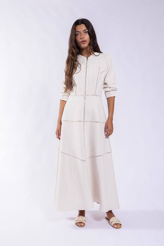 MAPLE & CLIFF MIDI DRESS w/ LADDER TRIM DETAIL