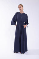 MAPLE & CLIFF DOLMAN GATHERED WAIST JERSEY DRESS