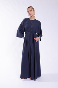 MAPLE & CLIFF DOLMAN GATHERED WAIST JERSEY DRESS
