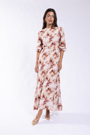 MAPLE & CLIFF WAISTED MAXI WITH PUFF SLEEVE DRESS