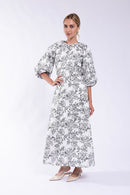 MAPLE & CLIFF PRAIDED EMPIRE PUFF SLEEVE DRESS