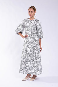 MAPLE & CLIFF PRAIDED EMPIRE PUFF SLEEVE DRESS
