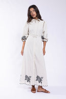 MAPLE & CLIFF EMBROIDERED SHIRT DRESS w/ SCALLOPED HEM