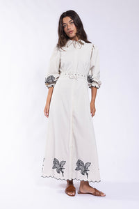 MAPLE & CLIFF EMBROIDERED SHIRT DRESS w/ SCALLOPED HEM