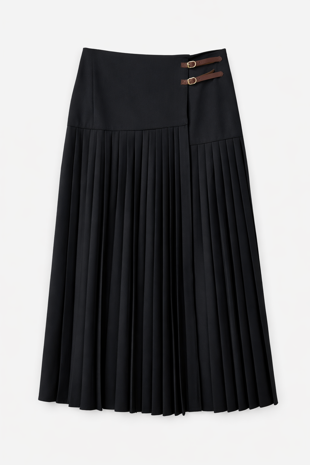 MAPLE & CLIFF DROP YOKE PLEATED BUCKLE SKIRT