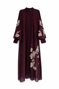 MAPLE & CLIFF FLORAL ACCENT CHIFFON FLOWY DRESS