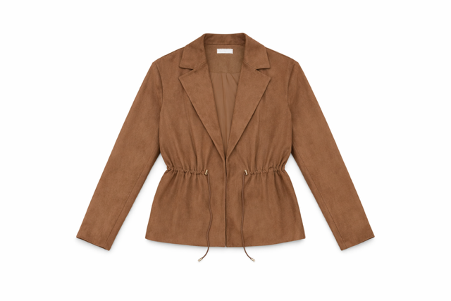 MAPLE & CLIFF SUEDE DRAWSTRING OPEN FRONT JACKET
