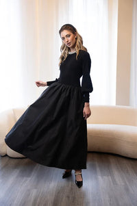 BYRD MIRA GEM COLLAR DUAL FABRIC DRESS
