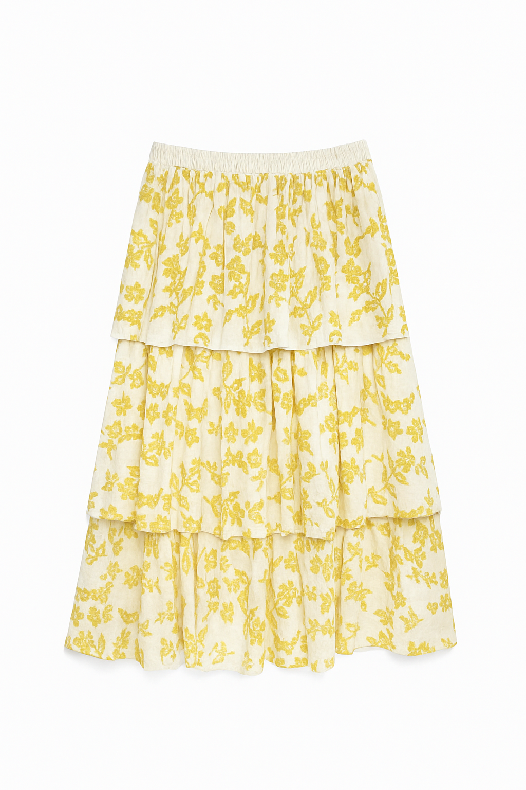 OLLARI FLORAL DUAL TEXTURED TIERED SKIRT