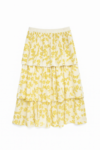 OLLARI FLORAL DUAL TEXTURED TIERED SKIRT