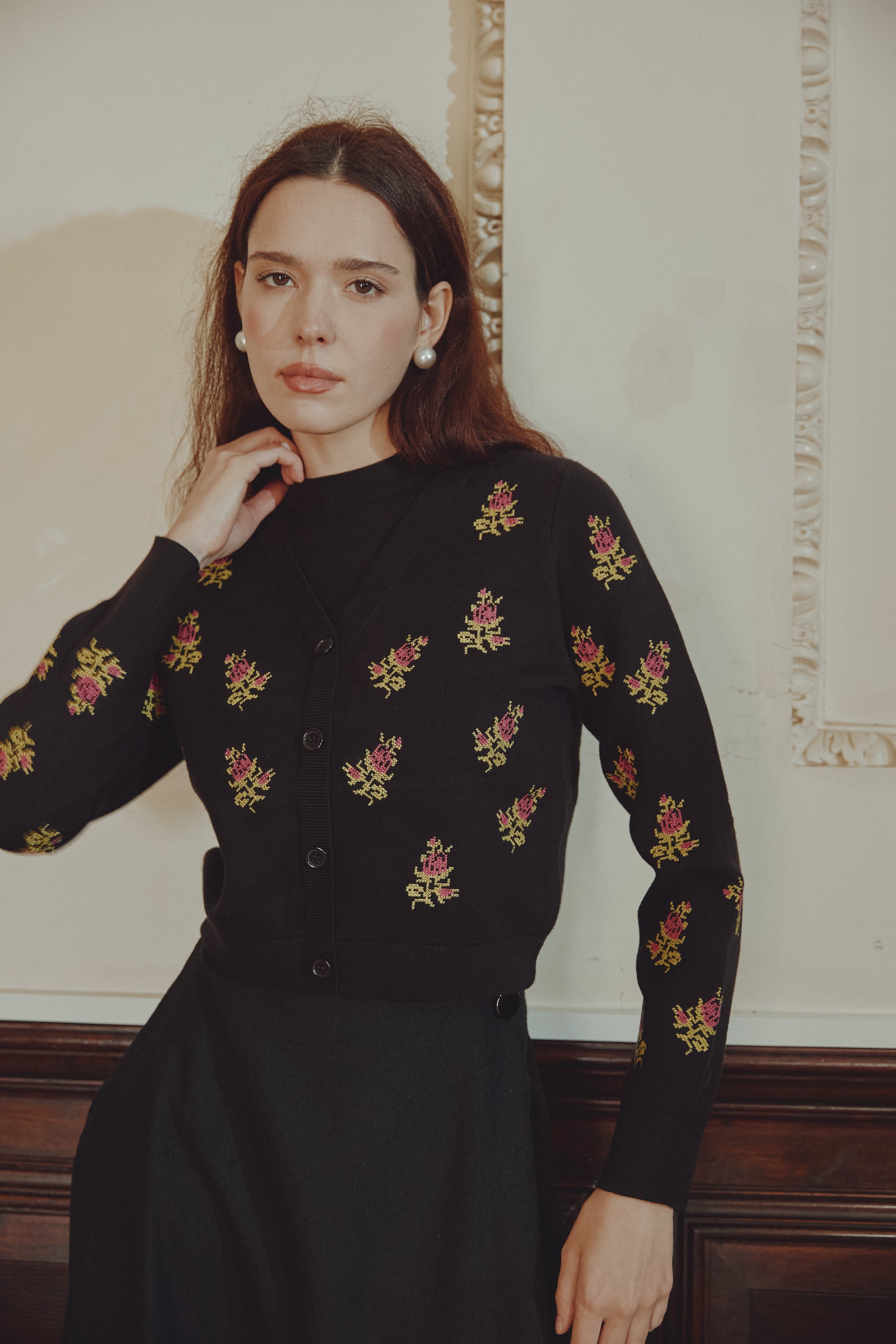 NOIR FLOWER PRINT KNITTED TOP PRINTED FULL SKIRT DRESS