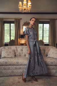 CELINA`S FLORAL SIDE PRINT BELTED JUMPER W COLLAR