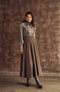 CARLUCCI YOKE PLEATED TAFFETA SKIRT