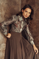 CELINA`S GLOBE PRINT SHEER BLOUSE