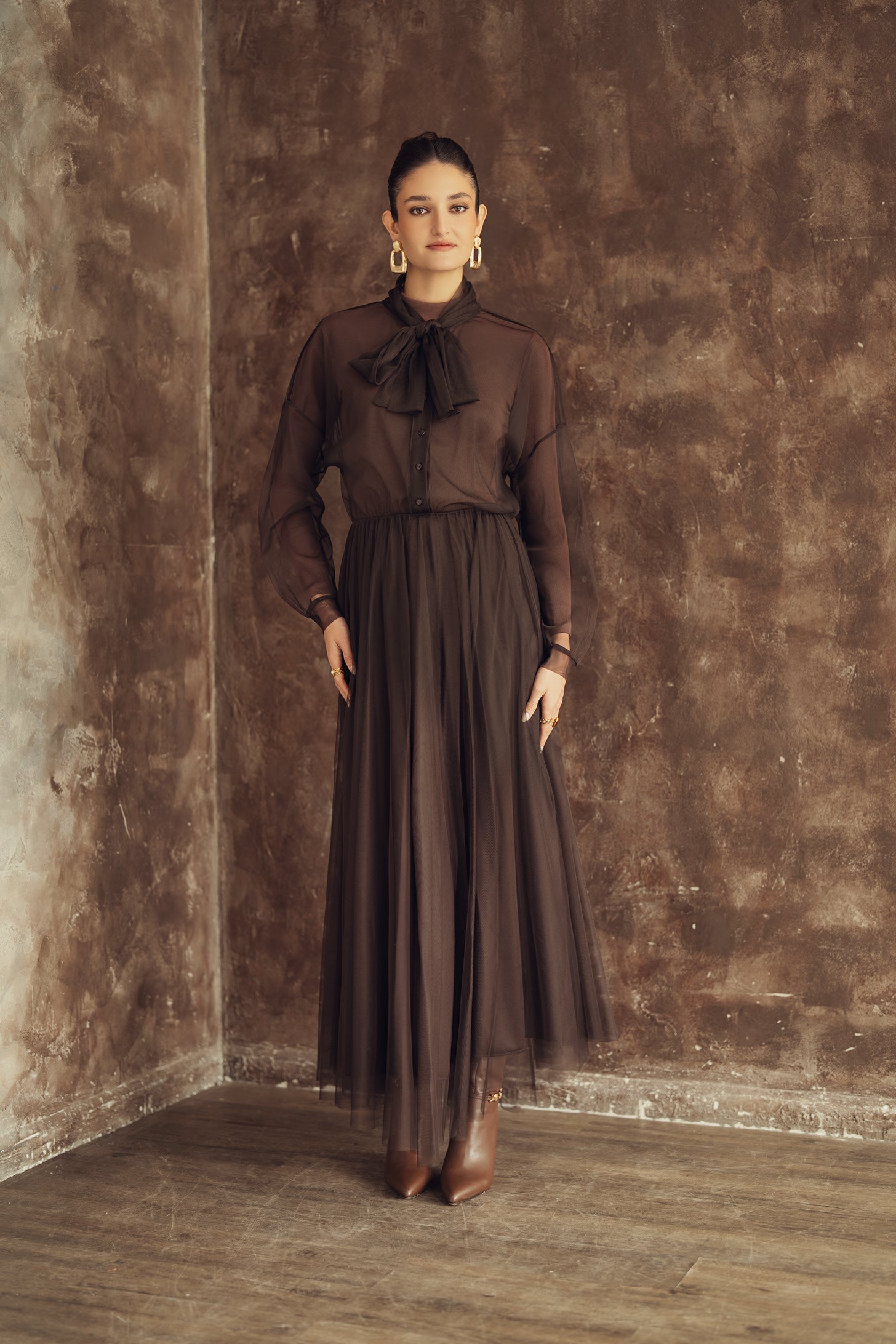 CARLUCCI MESH BUTTONDOWN DRESS