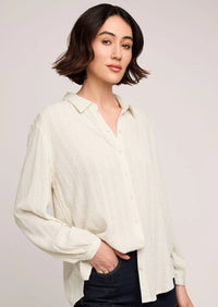 GENTLE FAWN TEXTURED BUTTONDOWN BLOUSE W EMBROIDERED DETAILS