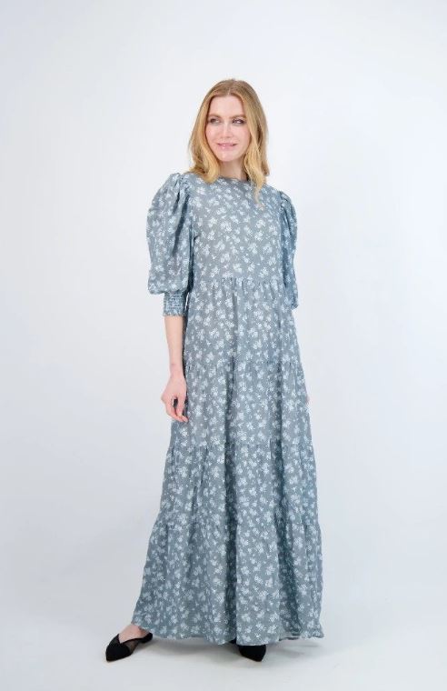PASHMINA SMOCK SLEEVE FLORAL MAXI