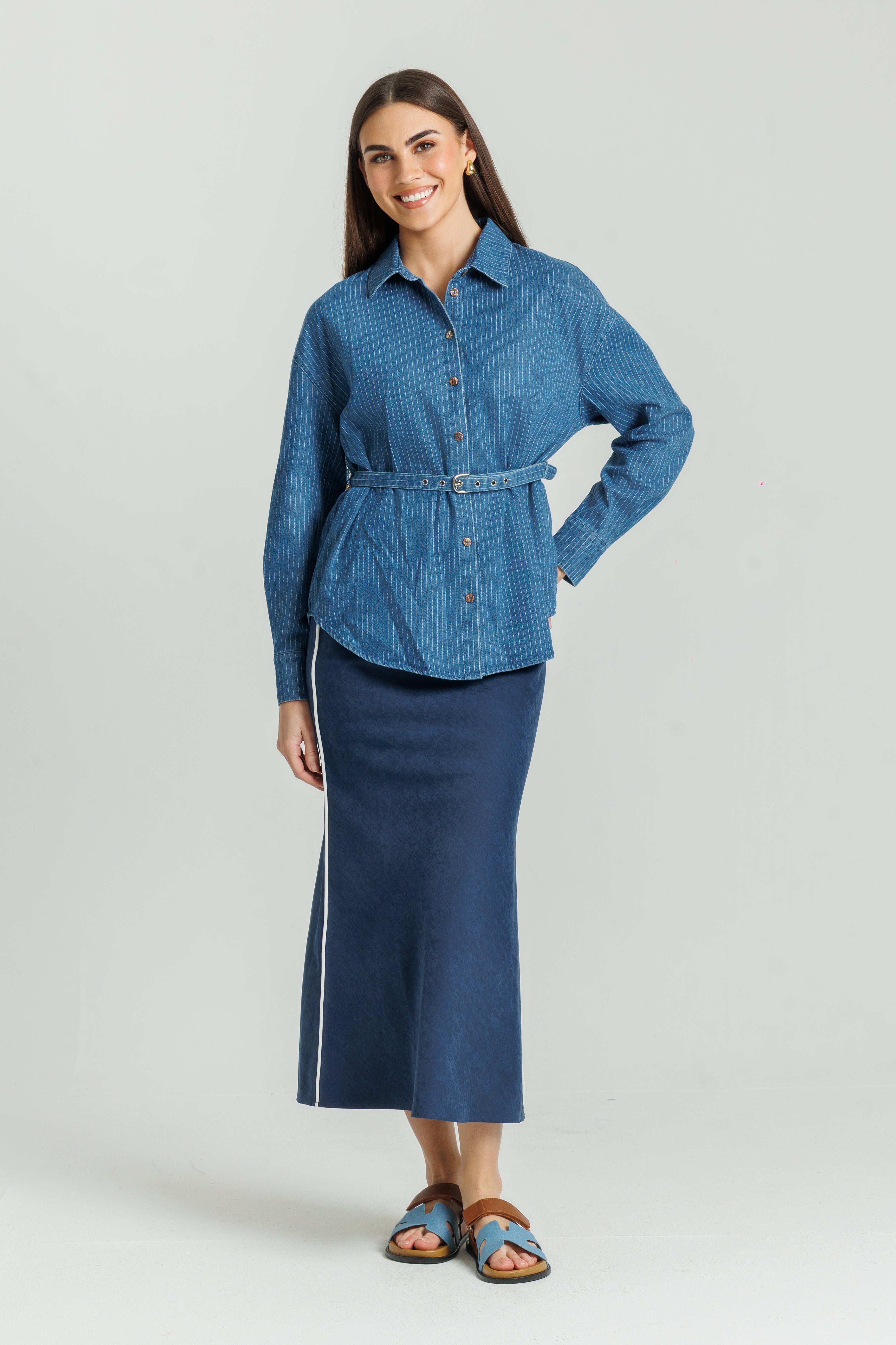 LOUP PINSTRIPE BLOUSE W BLET