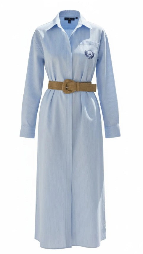 BYRD PINSTRIPED SHIRTDRESS W BELT