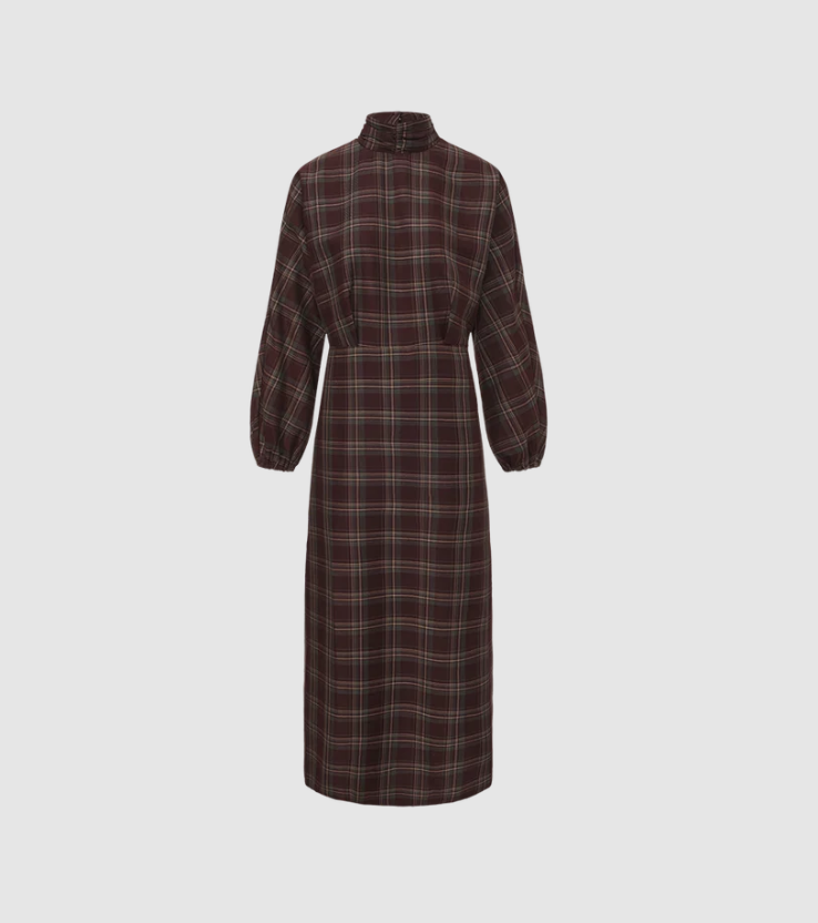 TAILORED PLAID WAISTED HIGH NECK DRESS