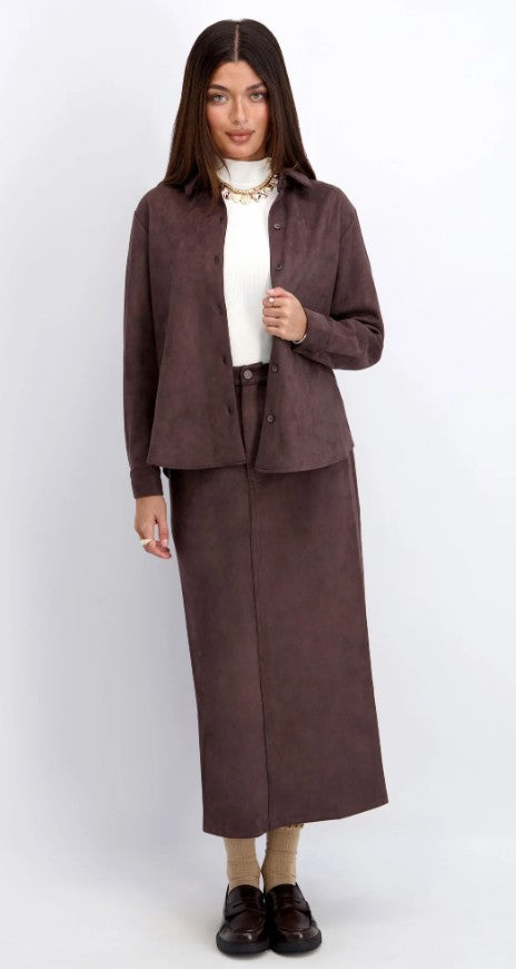 POPPY SUEDE BUTTONDOWN SKIRT
