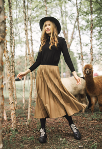 PROFILE VELVET WAISTBAND PLEATED MIDI SKIRT