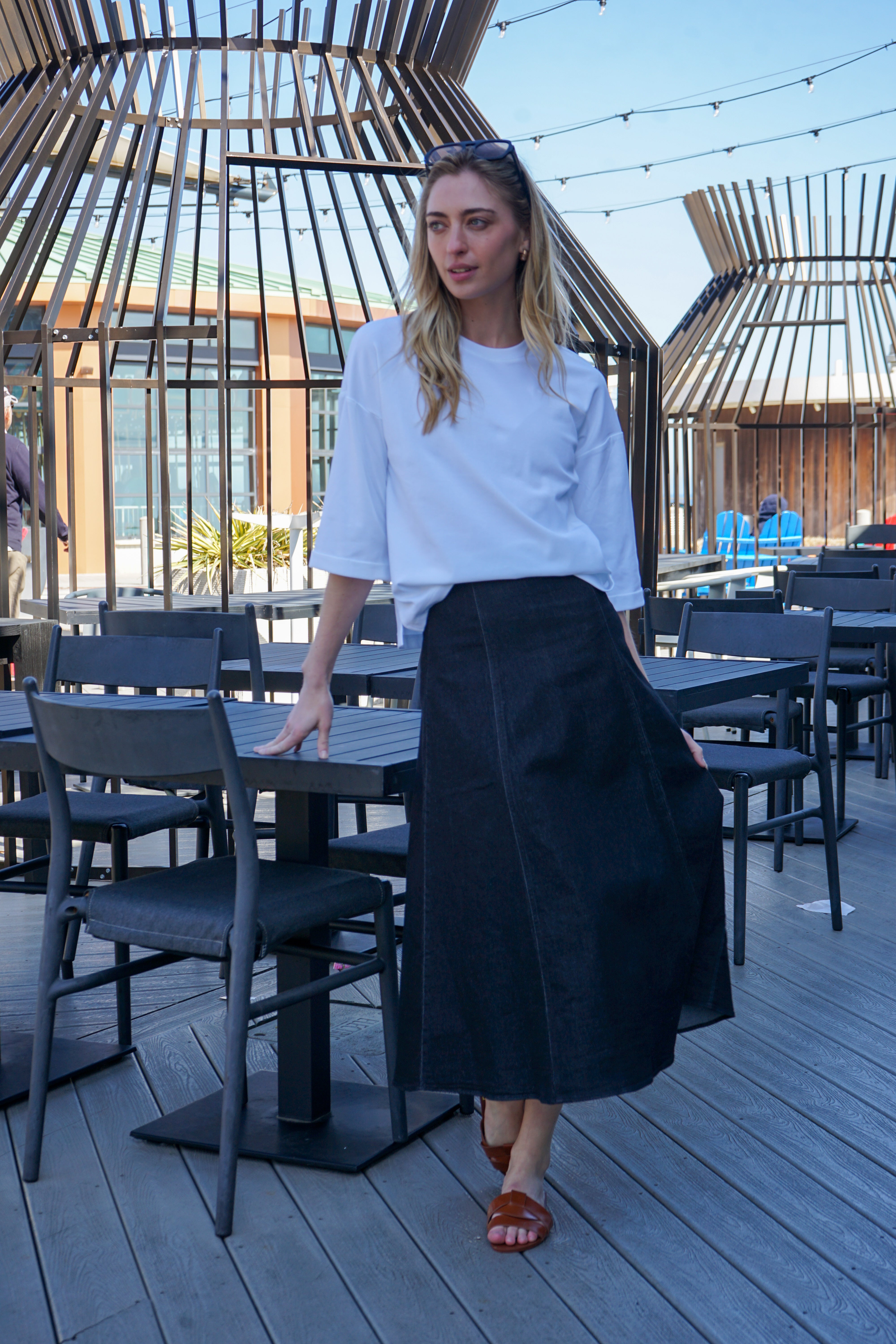 KUO DOUBLE SEAM DENIM SKIRT