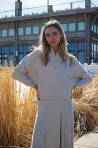 KUO DRAWSTRING RIBBED QUARTER ZIP