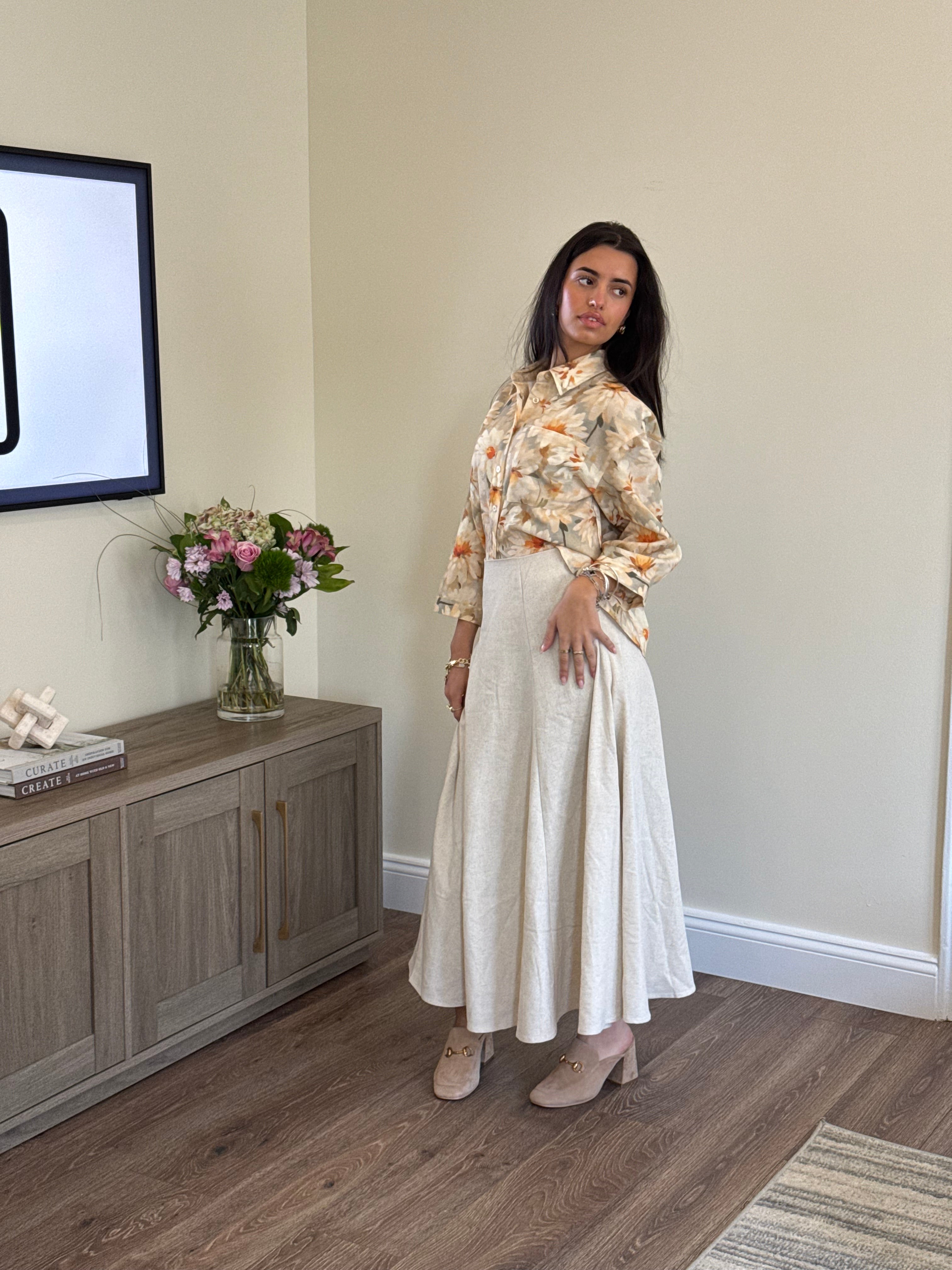 KUO Printed Linen Blouse