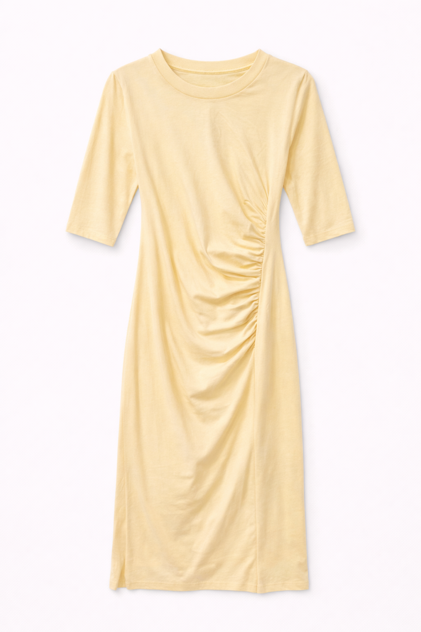 RAVE ON TREND RUCHED COTTON T-SHIRT DRESS