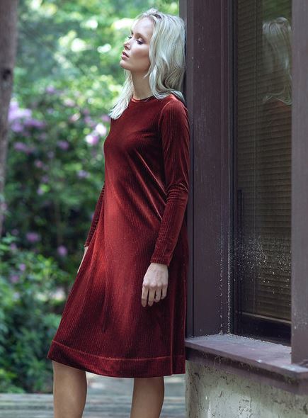 RICCIEL VELOUR PINSTRIPE DRESS