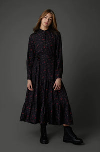 ZAIKAMOYA ROBIN FLORAL TIERED BELTED DRESS