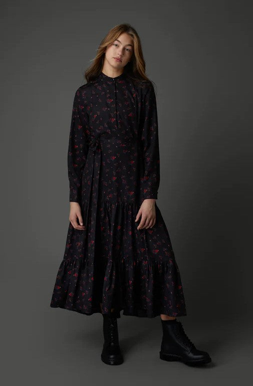 ZAIKAMOYA ROBIN FLORAL TIERED BELTED DRESS