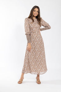 SOIE SMOCKED CUFF PRINTED MAXI DRESS